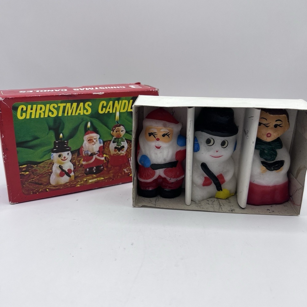 NEW in Box Joy Wax Candles Christmas Santa Caroler Snow Never used Vtg